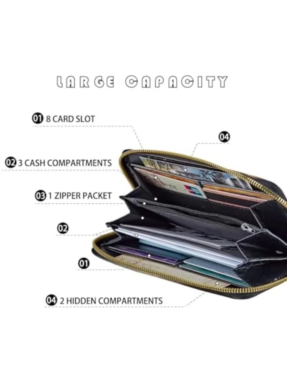 Stylish RFID Blocking Zip Around Wallet with Detachable Wrist Strap, Large